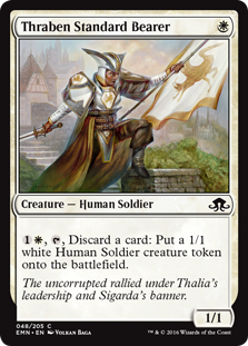 Thraben Standard Bearer
 {1}{W}, {T}, Discard a card: Create a 1/1 white Human Soldier creature token.